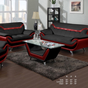 Beautiful Lovely Comfort Classic Red Black Bonded Leather Sofa Loveseat 2pc Sofa Set Living Room Furniture Plush Couch